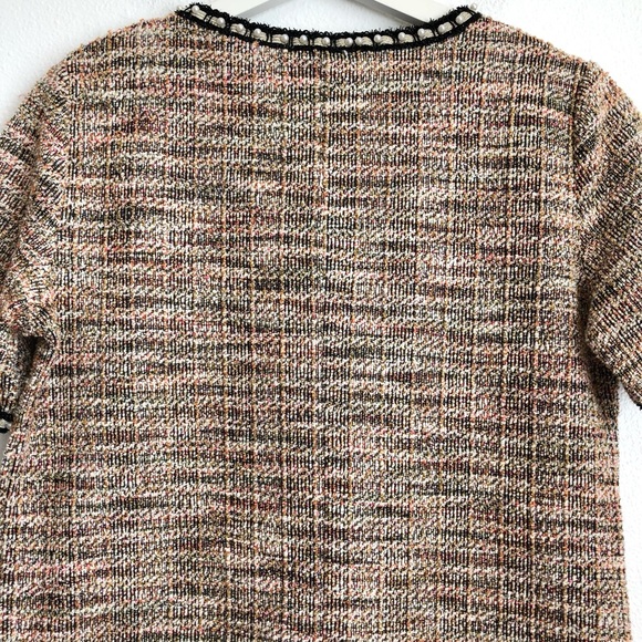 ZARA Boucle Tweed Pearl Trim Top | Tan, White, Pink | Size M/L - Picture 8 of 12